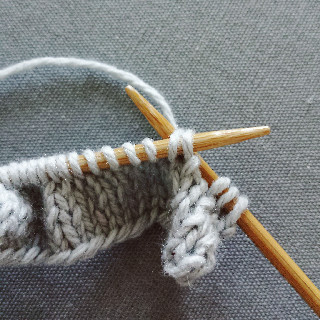 Knit two together through the back loop: Step one